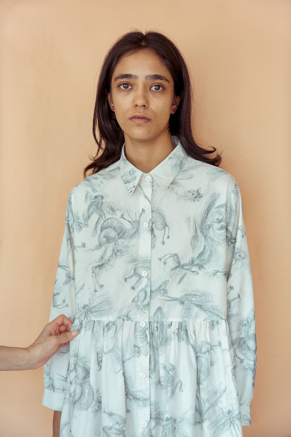 Runaway Bicycle Saul Scribble Dress - Natural White Runaway Bicycle Saul Scribble Dress - Natural White