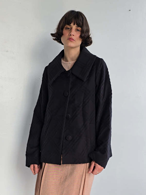 Angora + Silk Embossed Plaid Coat