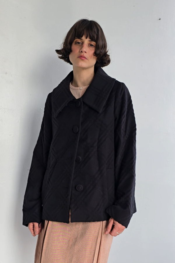 Angora + Silk Embossed Plaid Coat