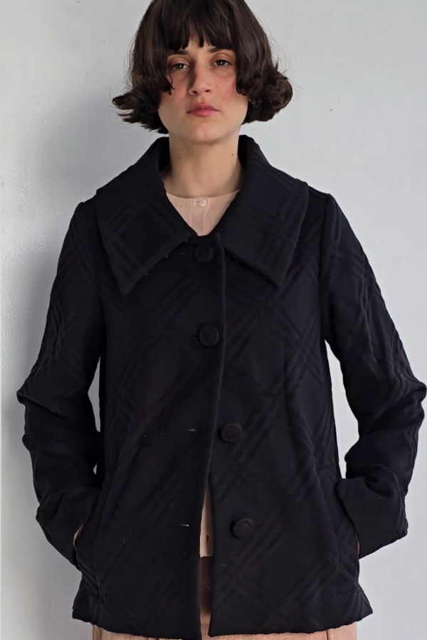 Angora + Silk Embossed Plaid Coat