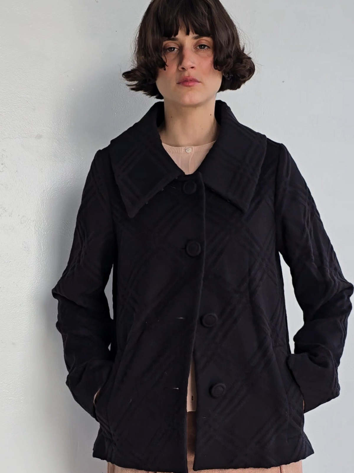 Angora + Silk Embossed Plaid Coat - Image 2 of 8