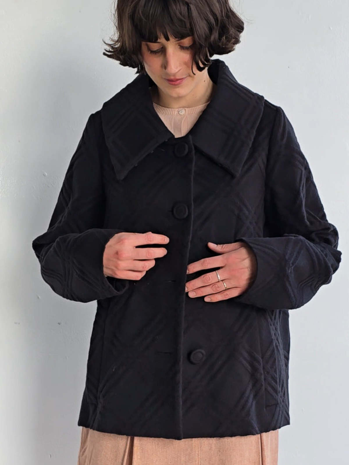 Angora + Silk Embossed Plaid Coat - Image 4 of 8
