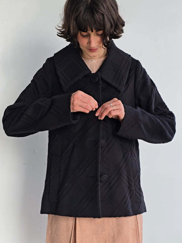 Angora + Silk Embossed Plaid Coat
