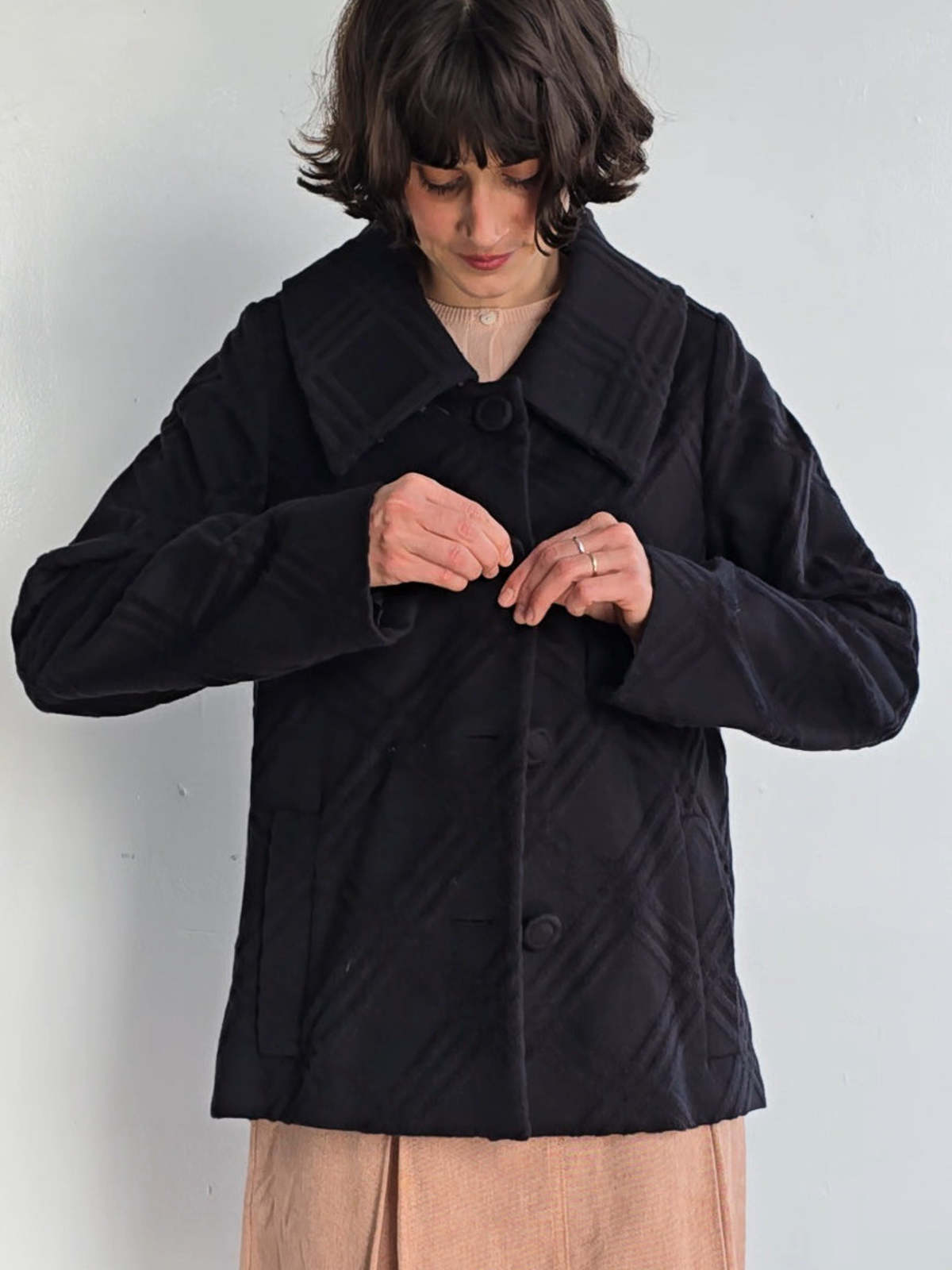 Angora + Silk Embossed Plaid Coat - Image 5 of 8