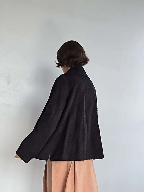 Angora + Silk Embossed Plaid Coat