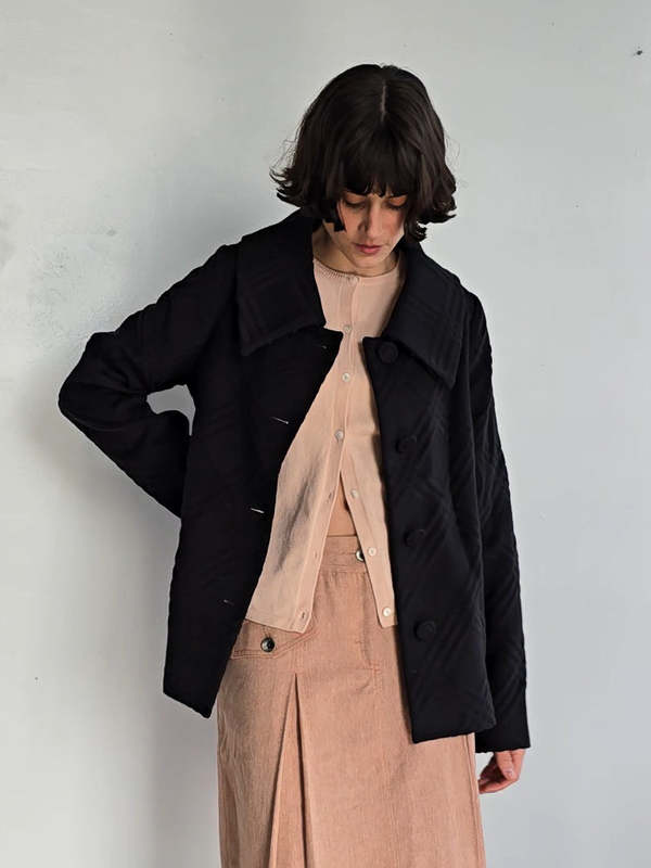 Angora + Silk Embossed Plaid Coat