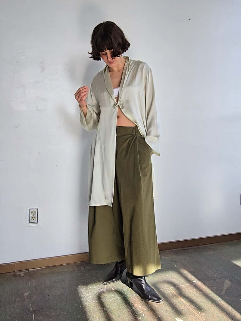 Dries van Noten Wide Leg Pants - Olive | Garmentory