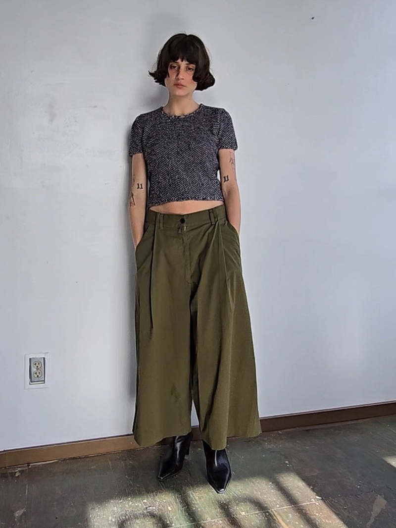 Dries van Noten Wide Leg Pants - Olive | Garmentory