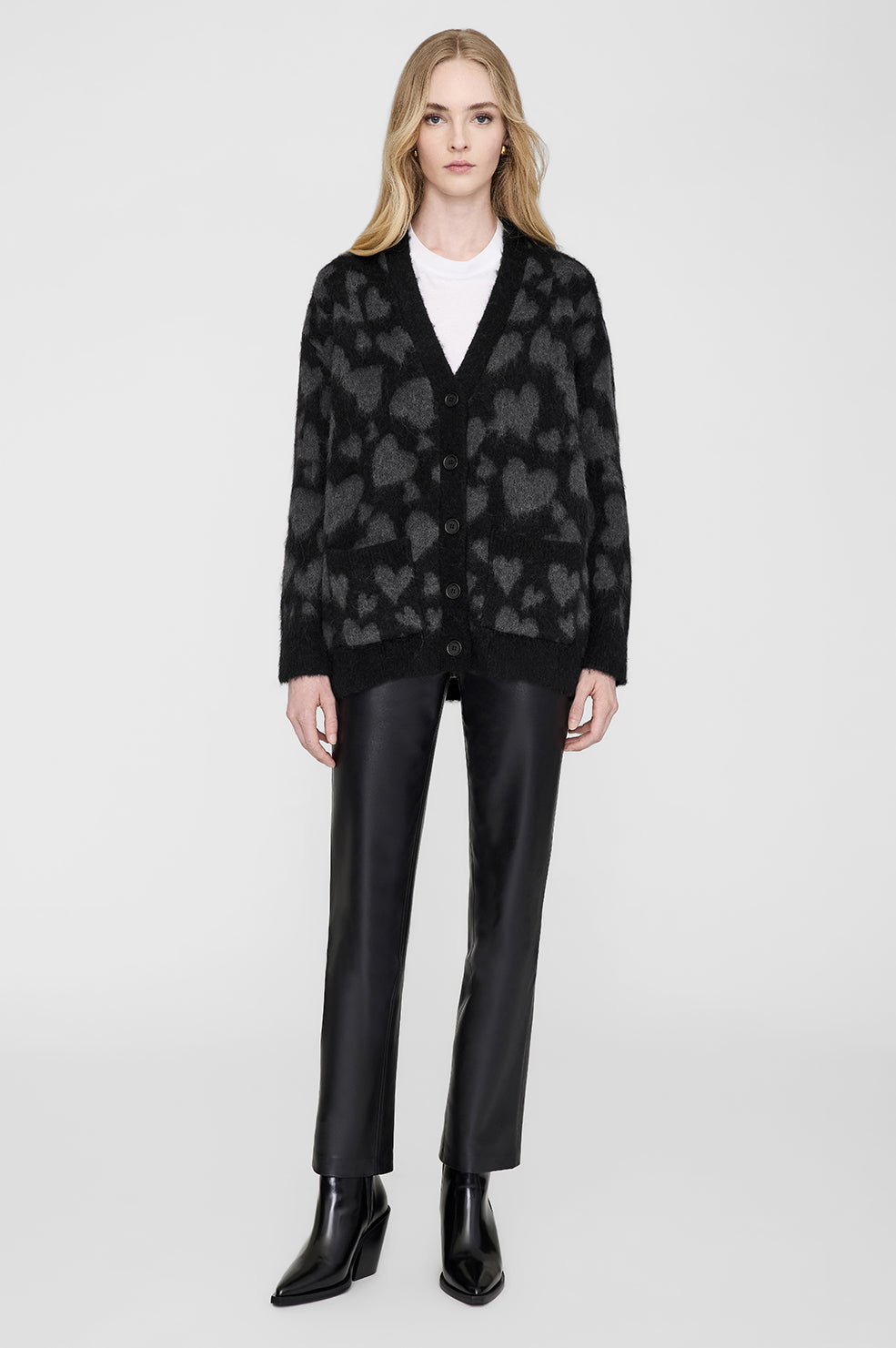 Anine Bing Banks Cardigan - Grey/Black Heart | Garmentory