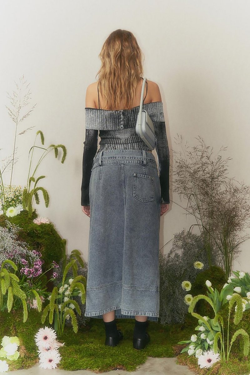 House of Sunny Low Rider Denim Skirt - Sunfade Denim