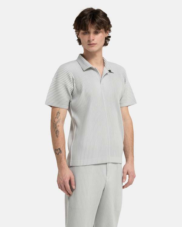 HOMME PLISSE ISSEY MIYAKE Basic Pleated Polo Shirt - Light Grey