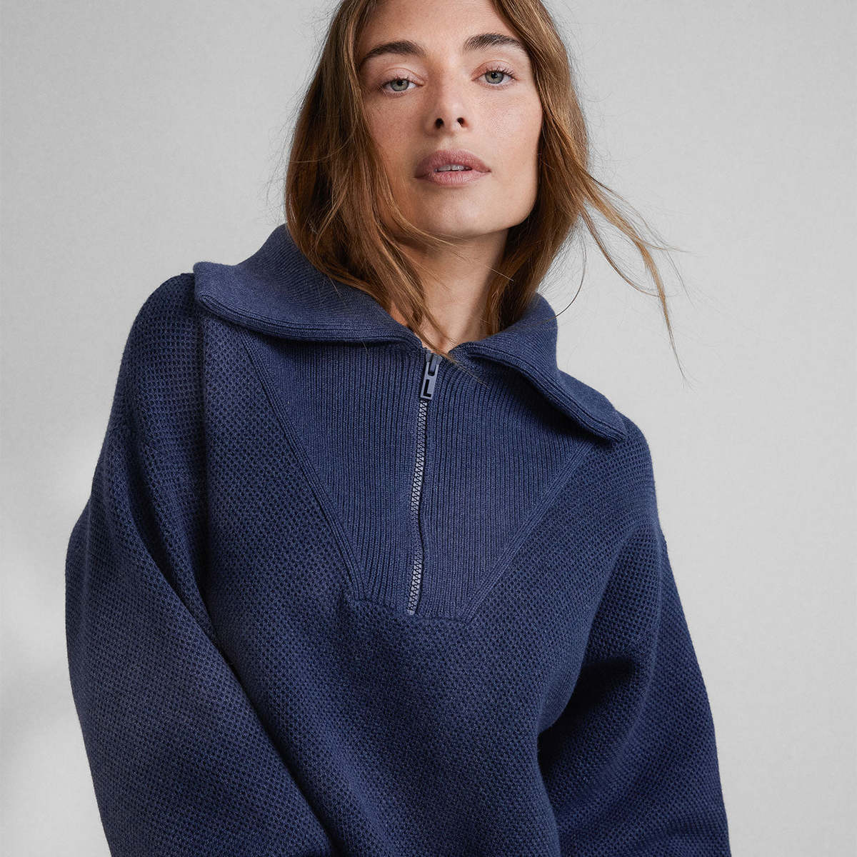 LIDNM COTTON SILK REVERSIBLE ZIP Petroleum blue cashmere, silk and 