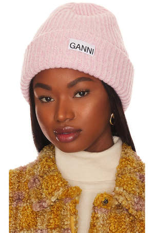 ganni❤︎beanie Shop Ganni Logo Patch Ribbed Knit Hat on Sale at BeyondStyle