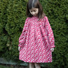 Kids Beet World Girls Smocked Long Sleeves Dress - Red/White Floral - Thumbnail 1