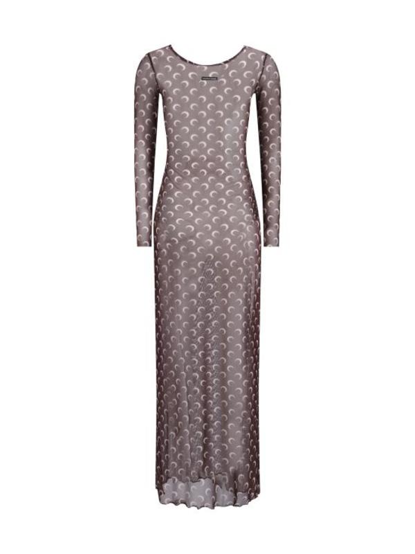 MARINE SERRE Moon Printed Mesh Panelled Dress - Brown | Garmentory