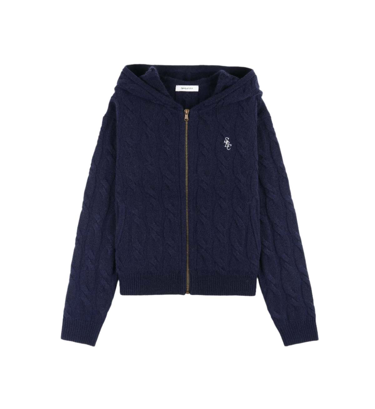 SPORTY & RICH Cable-knit Cashmere Zip Hoodie - Navy | Garmentory