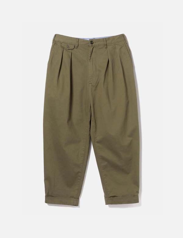 Beams Plus 2 Pleat Twill Trousers - Olive Green | Garmentory