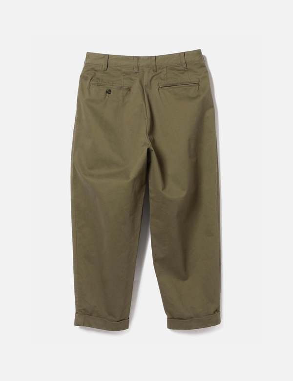 Beams Plus 2 Pleat Twill Trousers - Olive Green | Garmentory
