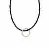 Hermina Athens Silver Full Moon Charm with Black Crystal Stone Necklace - Black/Silver - Thumbnail 2