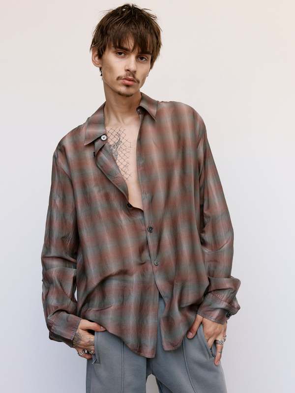 トップス Our legacy BEYOND SHIRT SILK 44 Our Legacy - Beyond Shirt Charcoal Bordeaux Cotton Silk