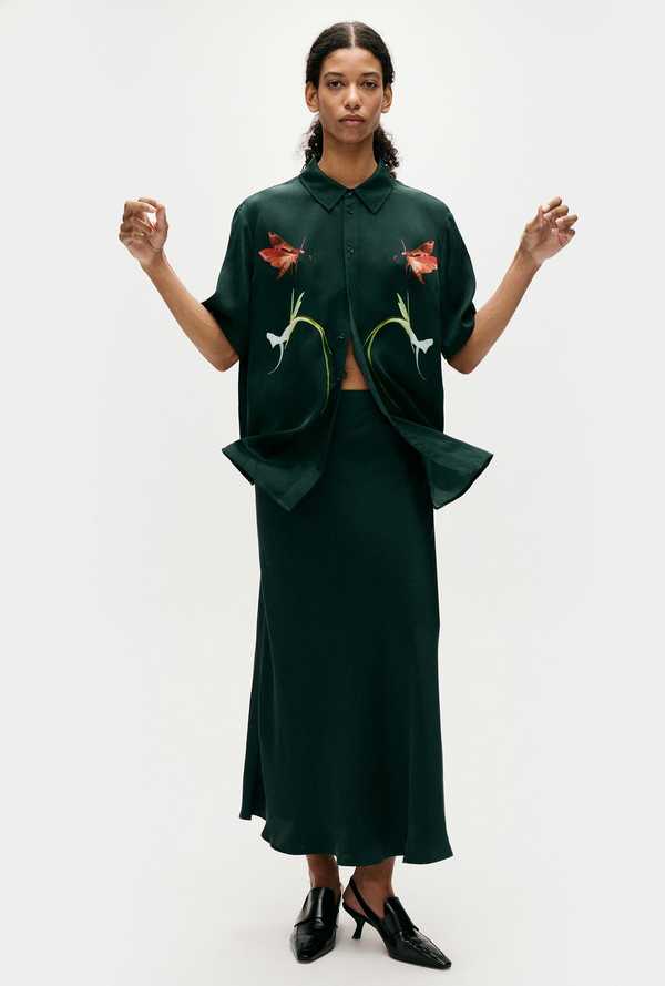 Silk Laundry Long Bias Cut Skirt - Scarab