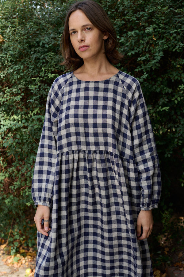 princess polly baby blue dress Linenfox Margo Gingham Linen Dress Navy Blue