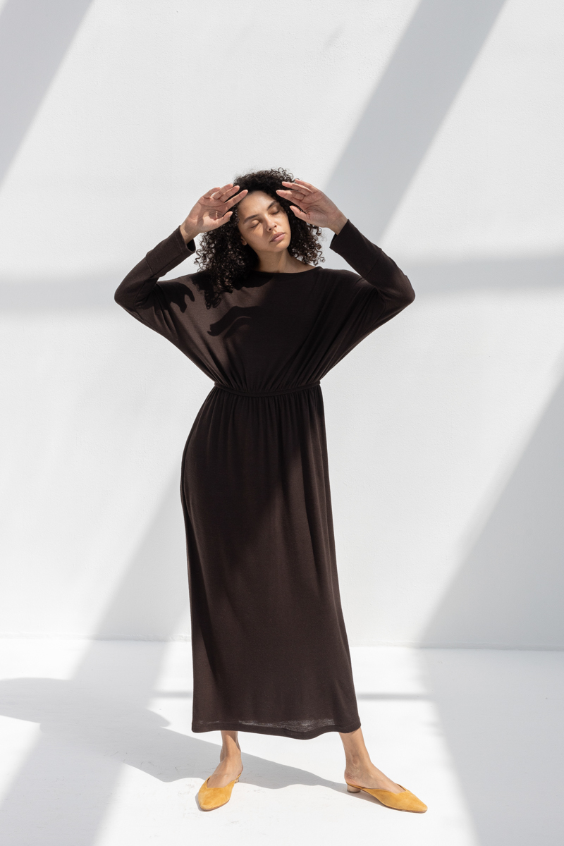Black Crane Wool I-dress - Cacao Black Crane Wool I-dress - Cacao