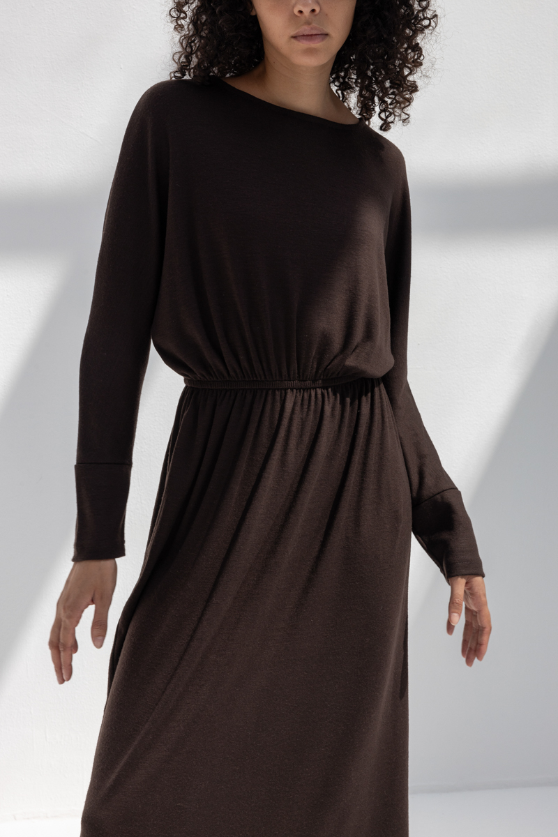 Black Crane Wool I-dress - Cacao Black Crane Wool I-dress - Cacao