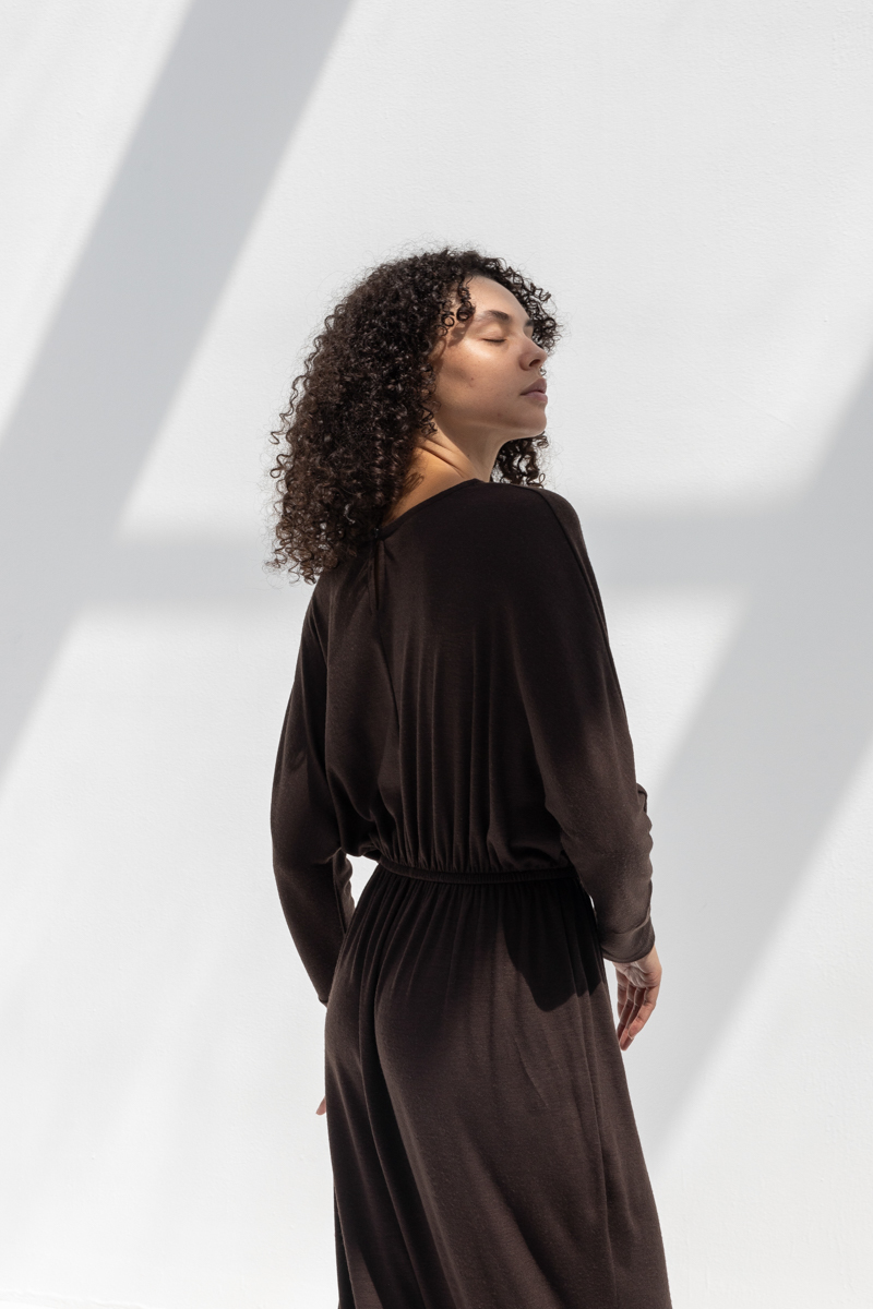 Black Crane Wool I-dress - Cacao Black Crane Wool I-dress - Cacao