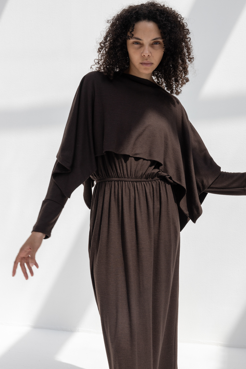 Black Crane Wool I-dress - Cacao Black Crane Wool I-dress - Cacao