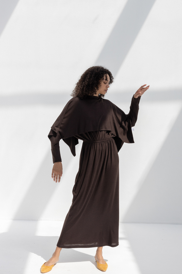 Black Crane Wool I-dress - Cacao Black Crane Wool I-dress - Cacao