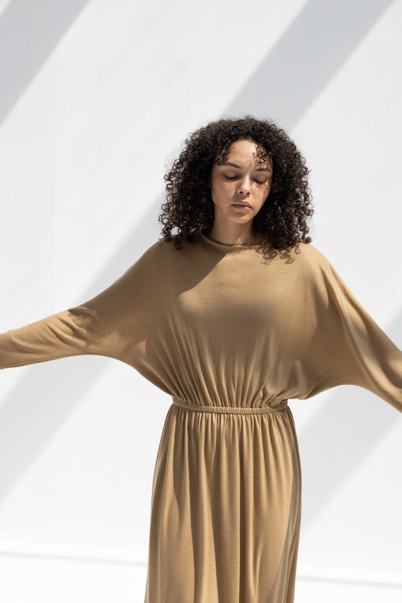 Black Crane Wool I-dress - Camel Black Crane Wool I-dress - Camel