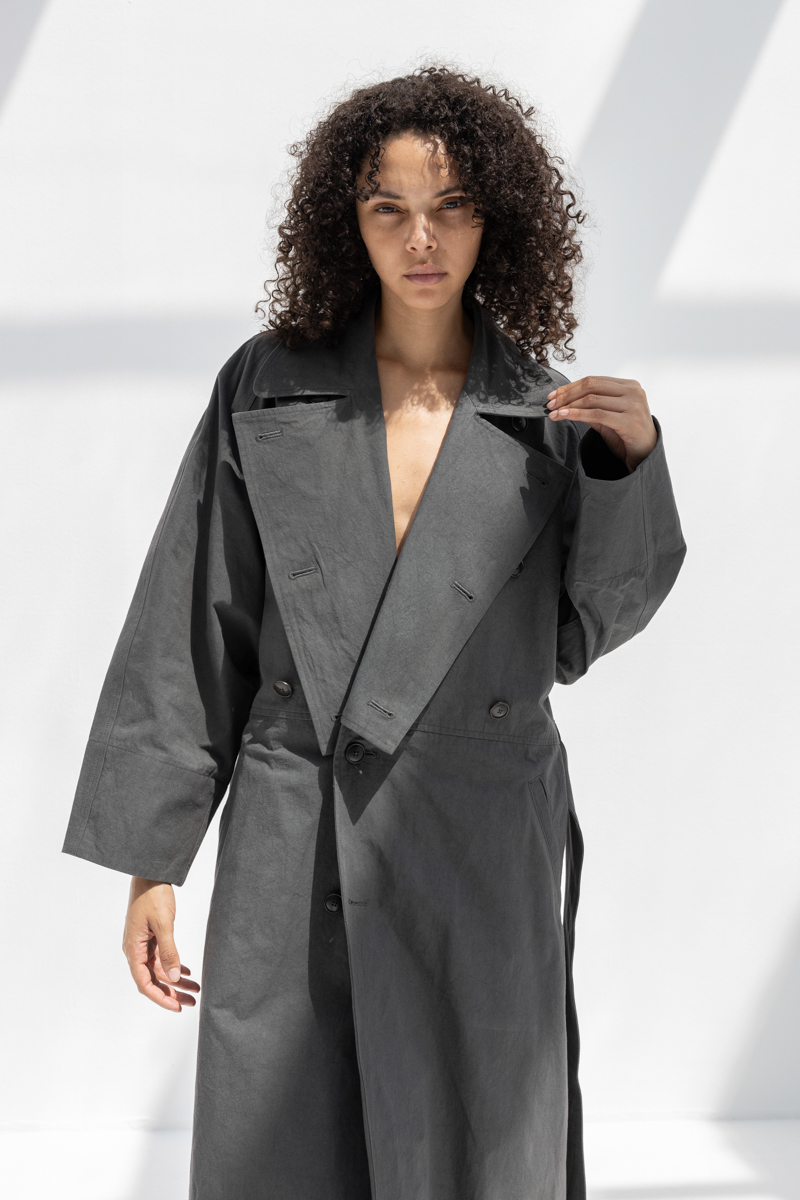 Black Crane Long Coat - Slate Black Crane Long Coat - Slate