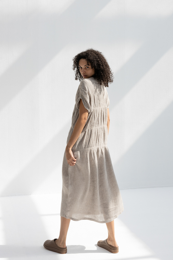 Black Crane Gem Neck Dress - Ash