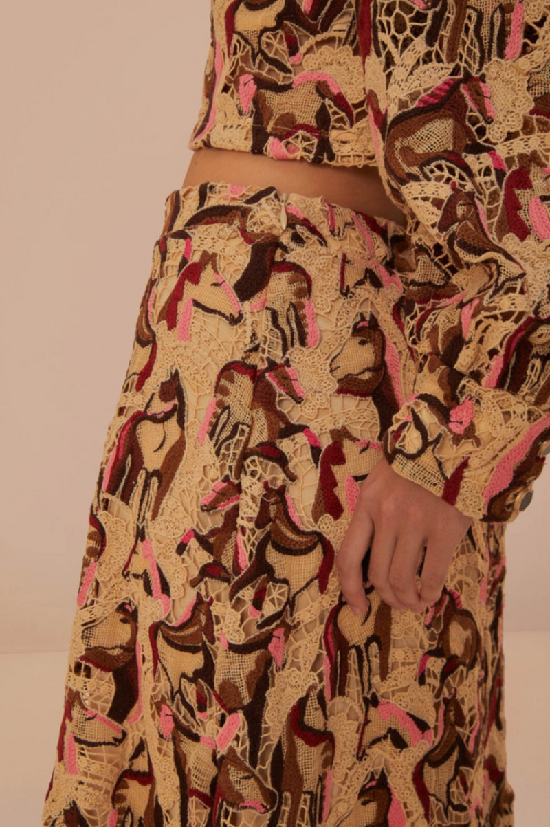 Farm Rio Guipre Midi Skirt - Cream Horses | Garmentory