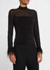 Cinq a Sept Feather Trim Shantel Top - Black - Thumbnail 1