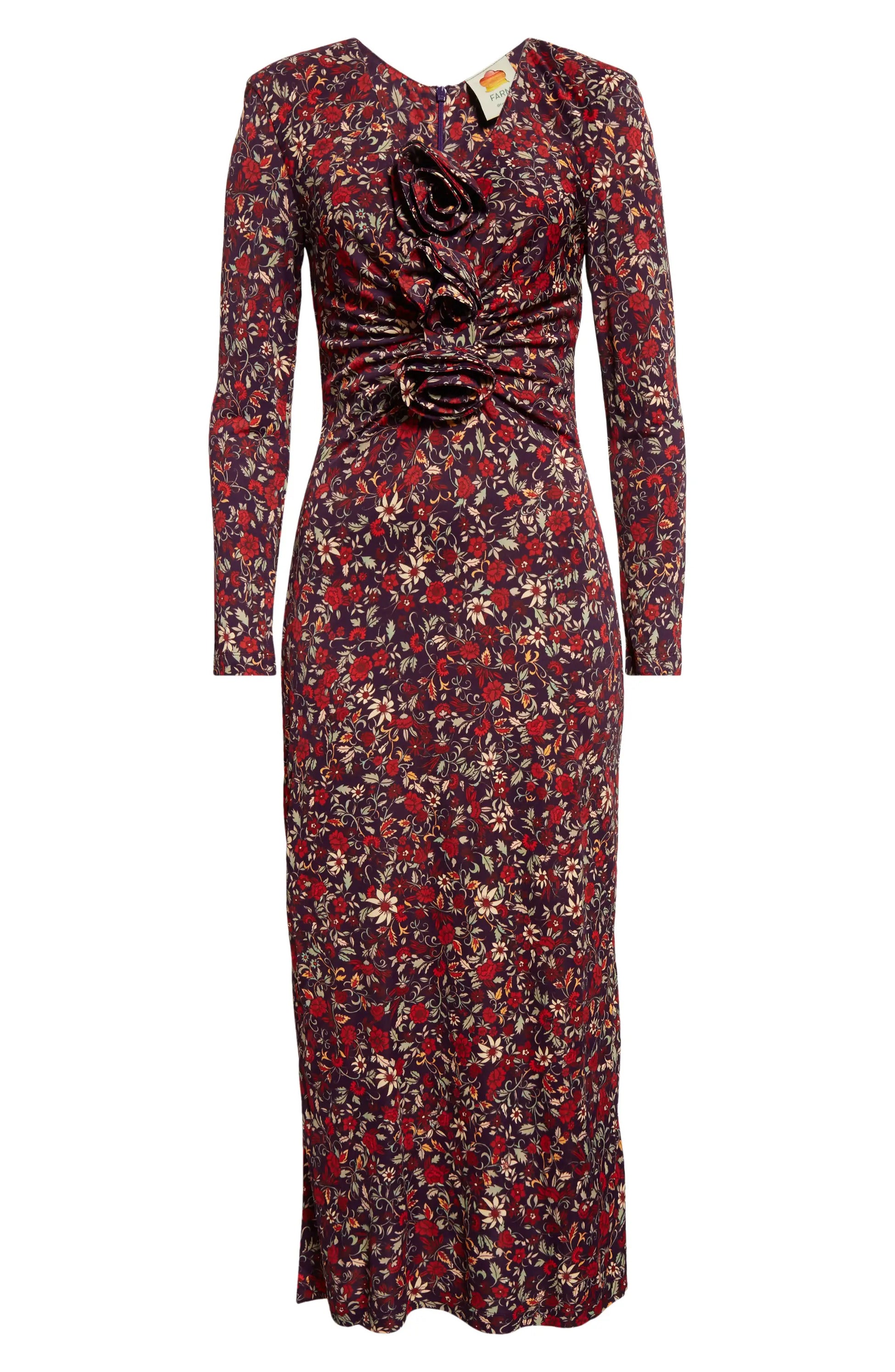 fitted lace wedding dress Farm Rio | Flora Tapestry Red Long Sleeve Mini Dress – main image 0