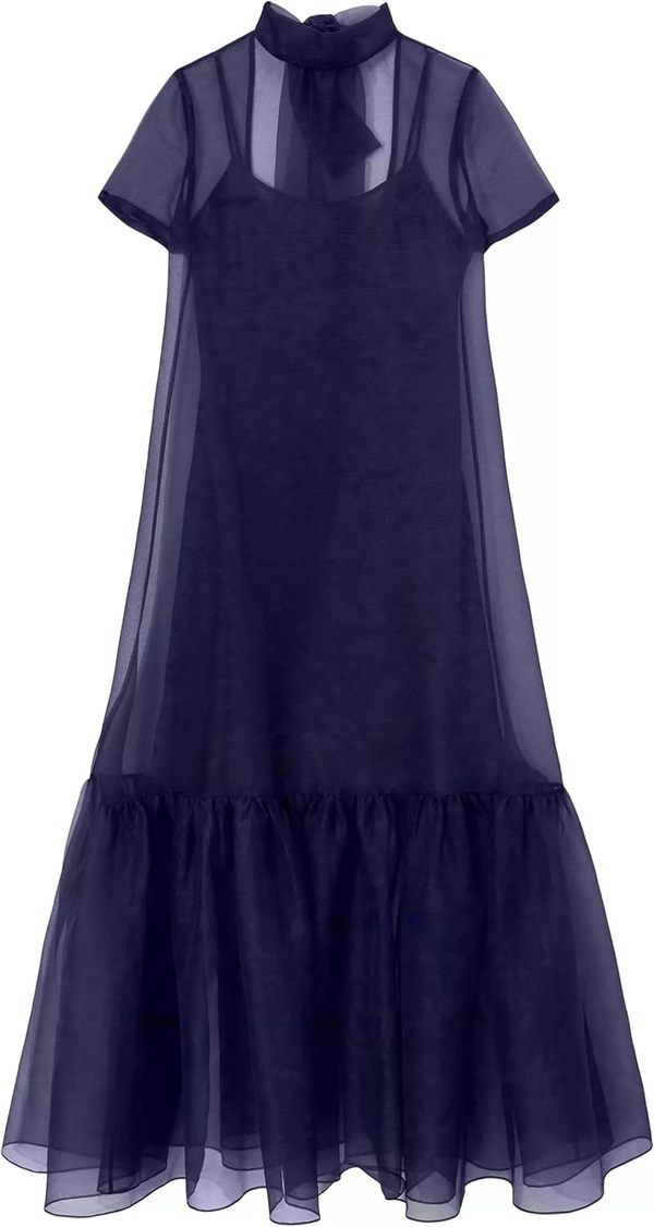 Staud Calluna Organza Floor Length Dress - Navy