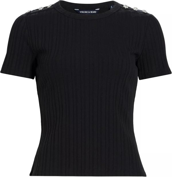Veronica Beard Draya Rhinestone Button Tee - Black