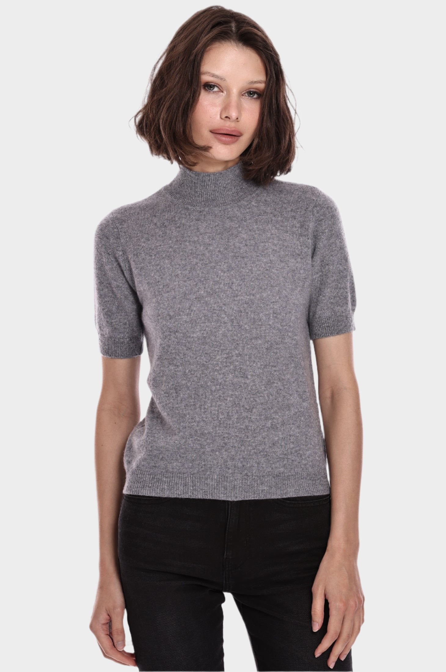 Minnie Rose Cashmere Short Sleeve Mock Neck Top - Multi | Garmentory