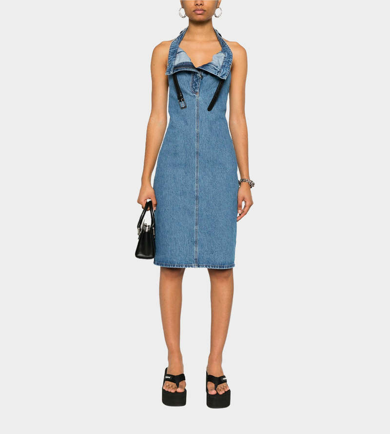 Coperni Belt Halter Neck Dress - Washed Blue