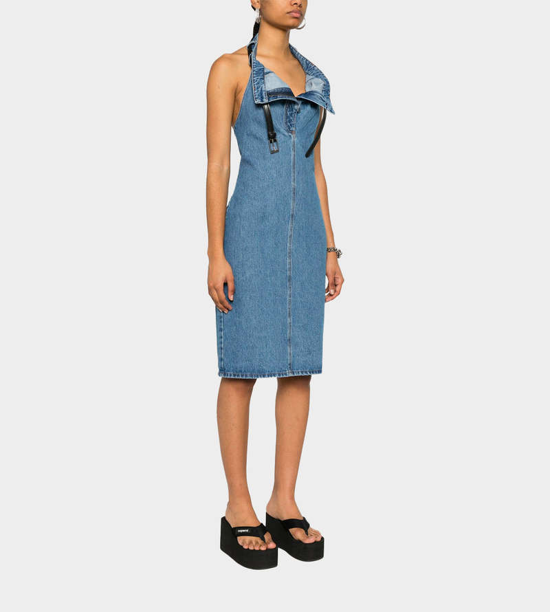 Coperni Belt Halter Neck Dress - Washed Blue
