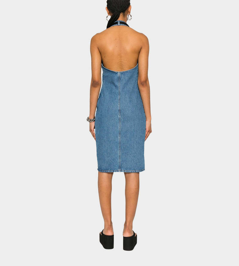 Coperni Belt Halter Neck Dress - Washed Blue