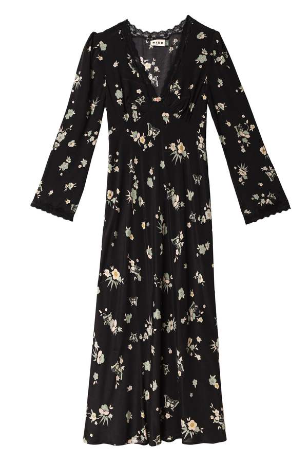 RIXO LONDON Blair Dress Butterfly Floral Green on Garmentory