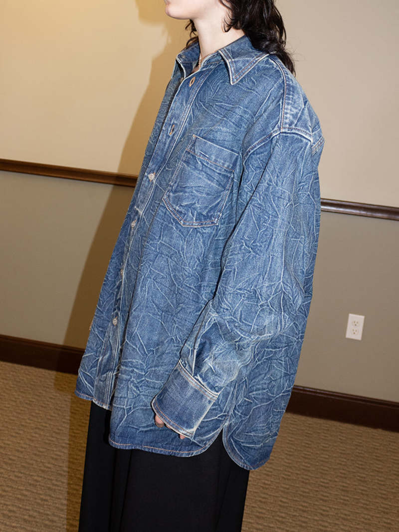 トップス MM6 Oversized Denim Long Sleeve Shirt MM6 Maison Margiela Blue Oversized Denim Shirt MM6 Maison