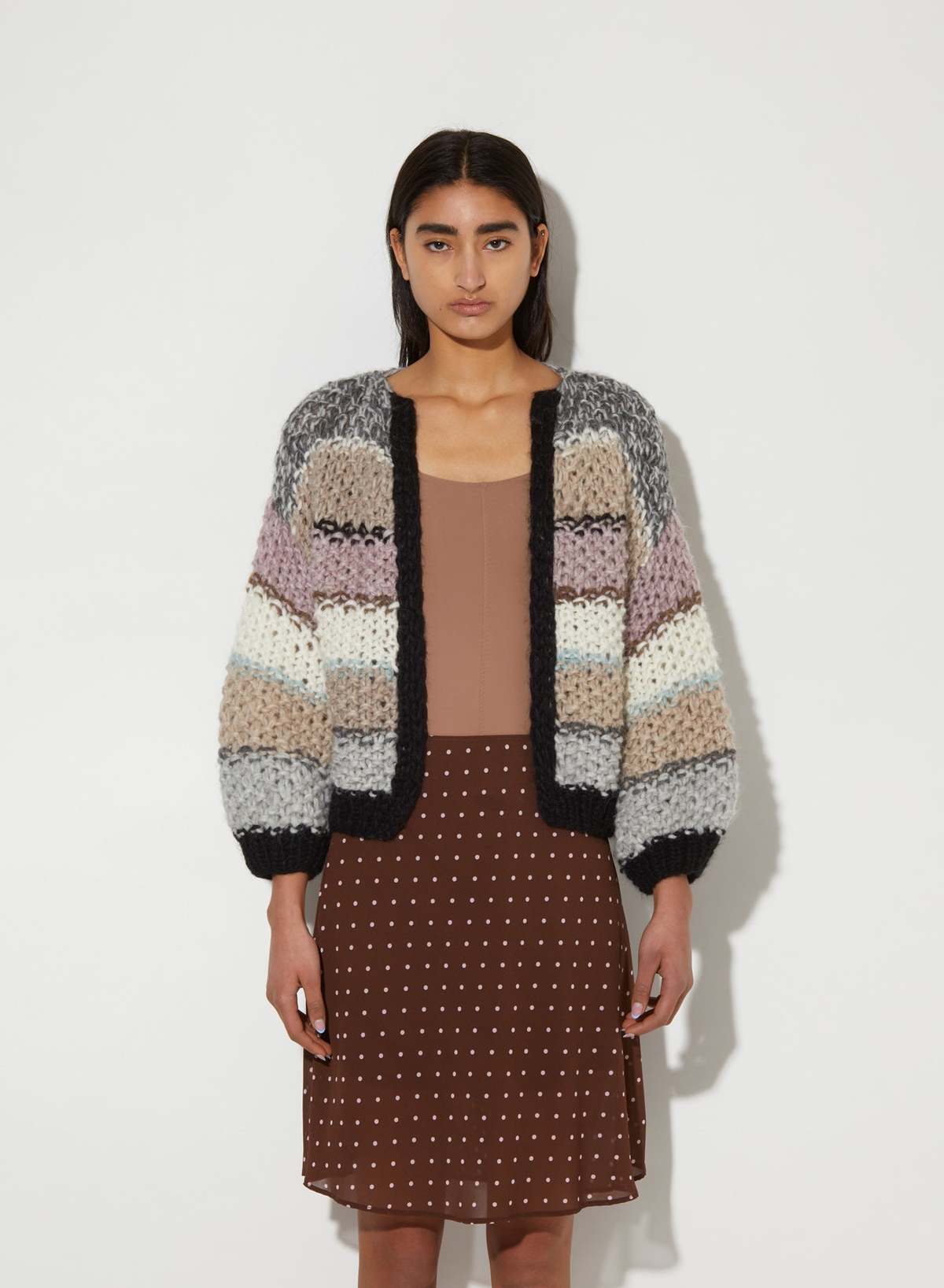Maiami Alpaca Pearl Pattern Bomber Striped Cardigan - Classic