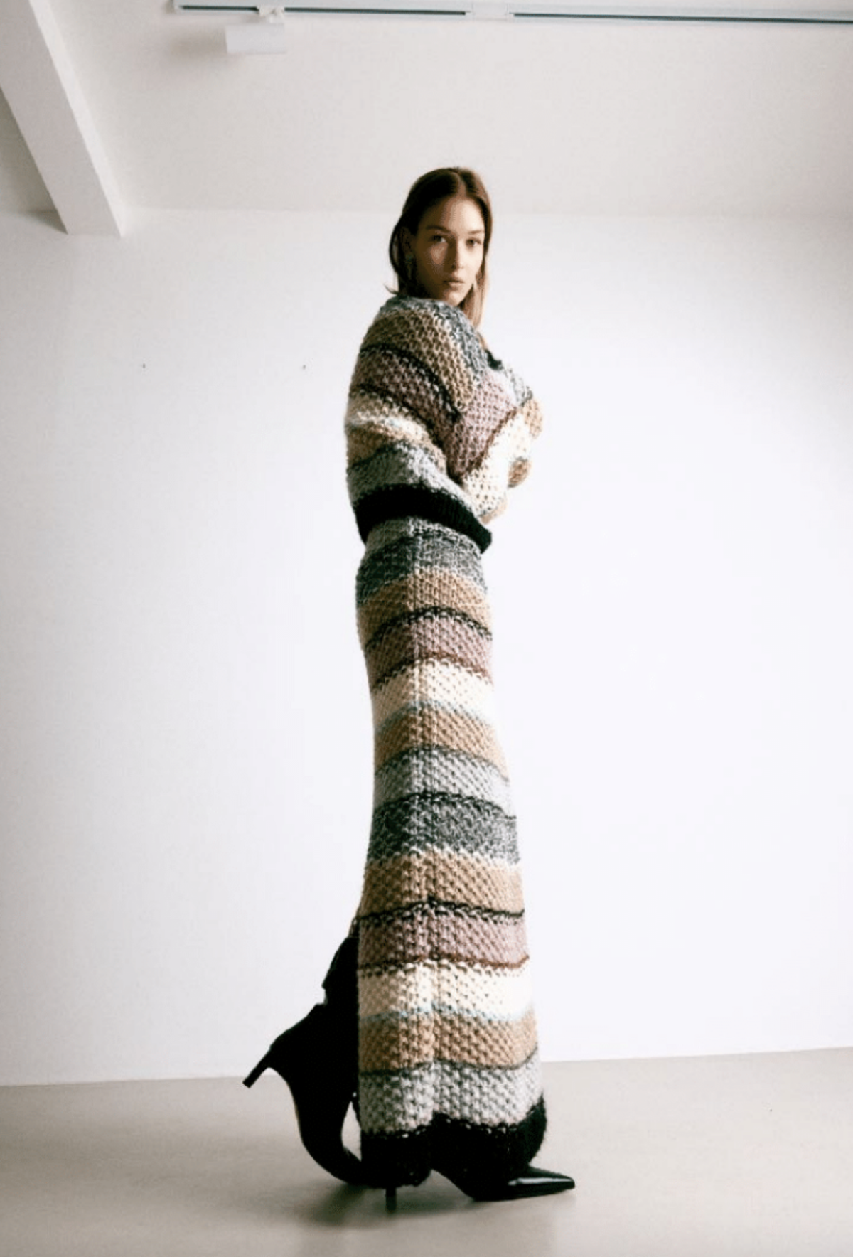 Maiami Alpaca Pearl Pattern Bomber Striped Cardigan - Classic