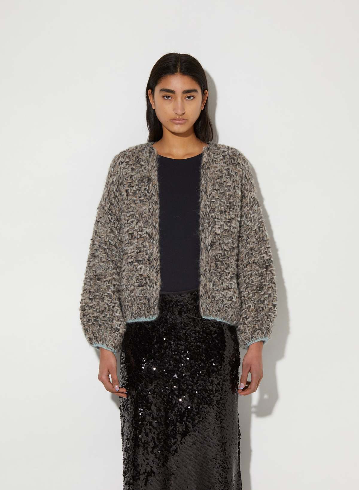 Maiami Fleecy Alpaca Pearl Pattern Bomber Cardigan - Dark Melange - Image 2 of 2