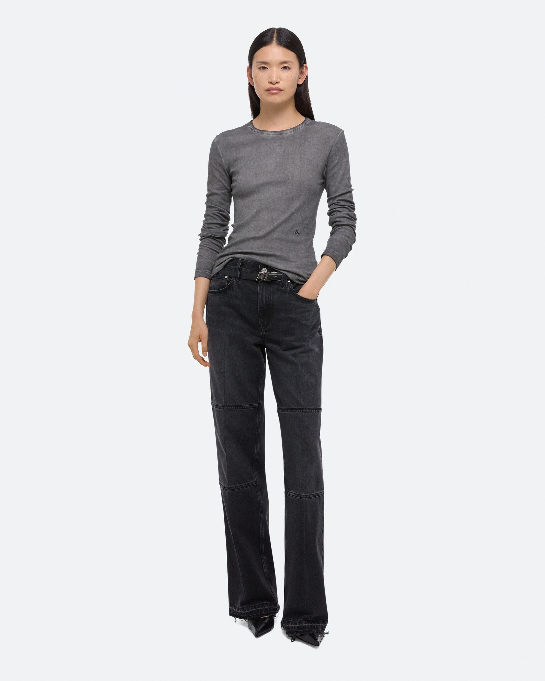 Helmut Lang Garment Dyed LS Tee - Gunmetal | Garmentory