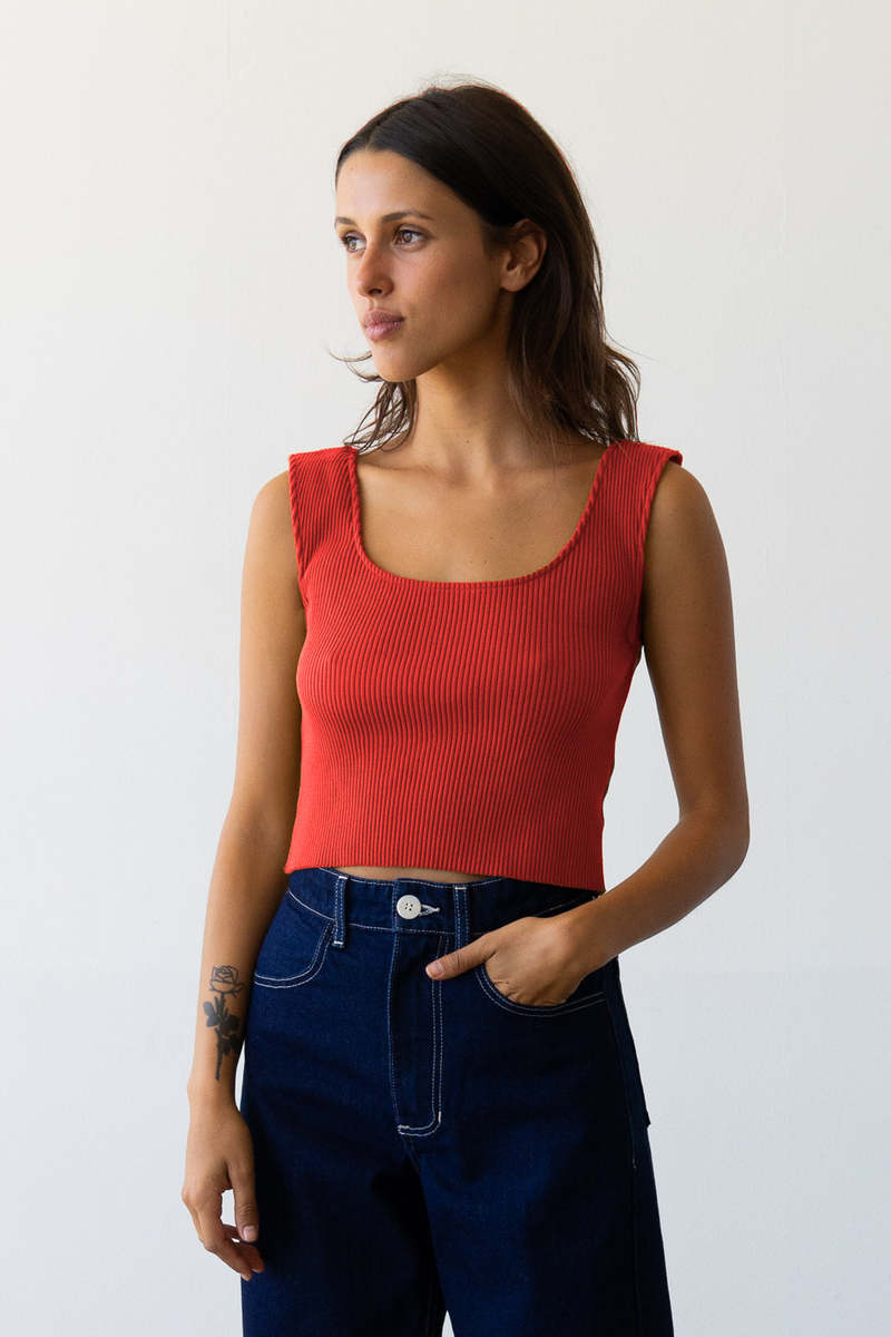 Waltz Ribbed Knit U Neck Tank - Grenadine Waltz Ribbed Knit U Neck Tank - Grenadine